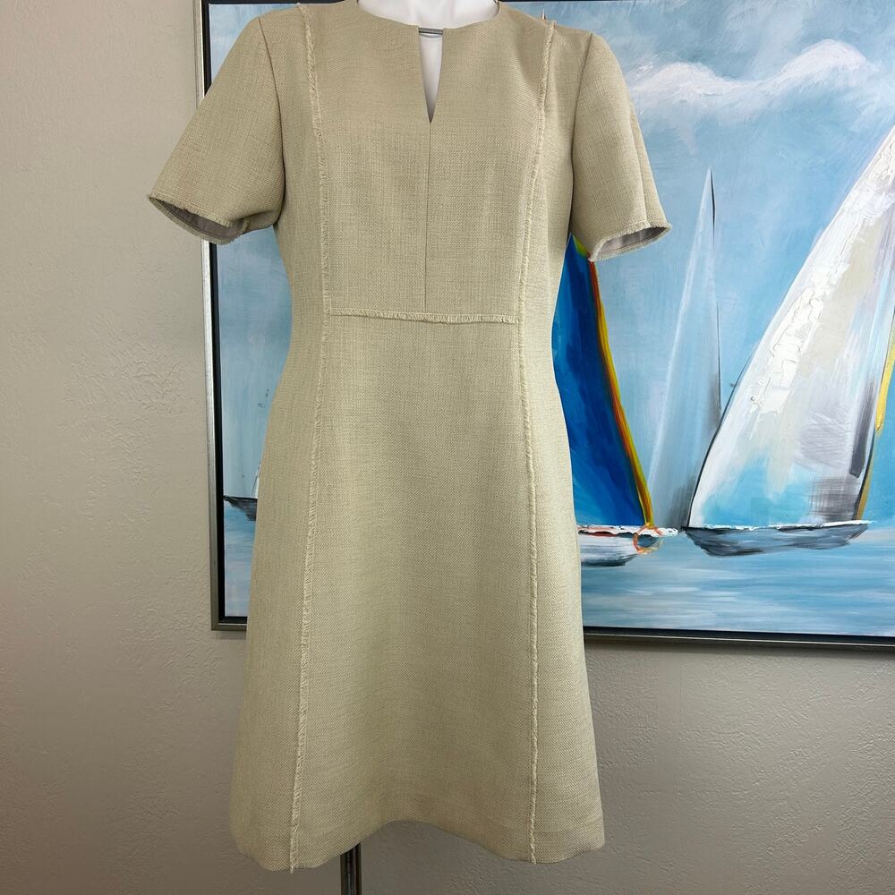 Elie Tahari Dress Ariel Above Knee length classic a-line tan woven size 10 - Picture 2 of 9